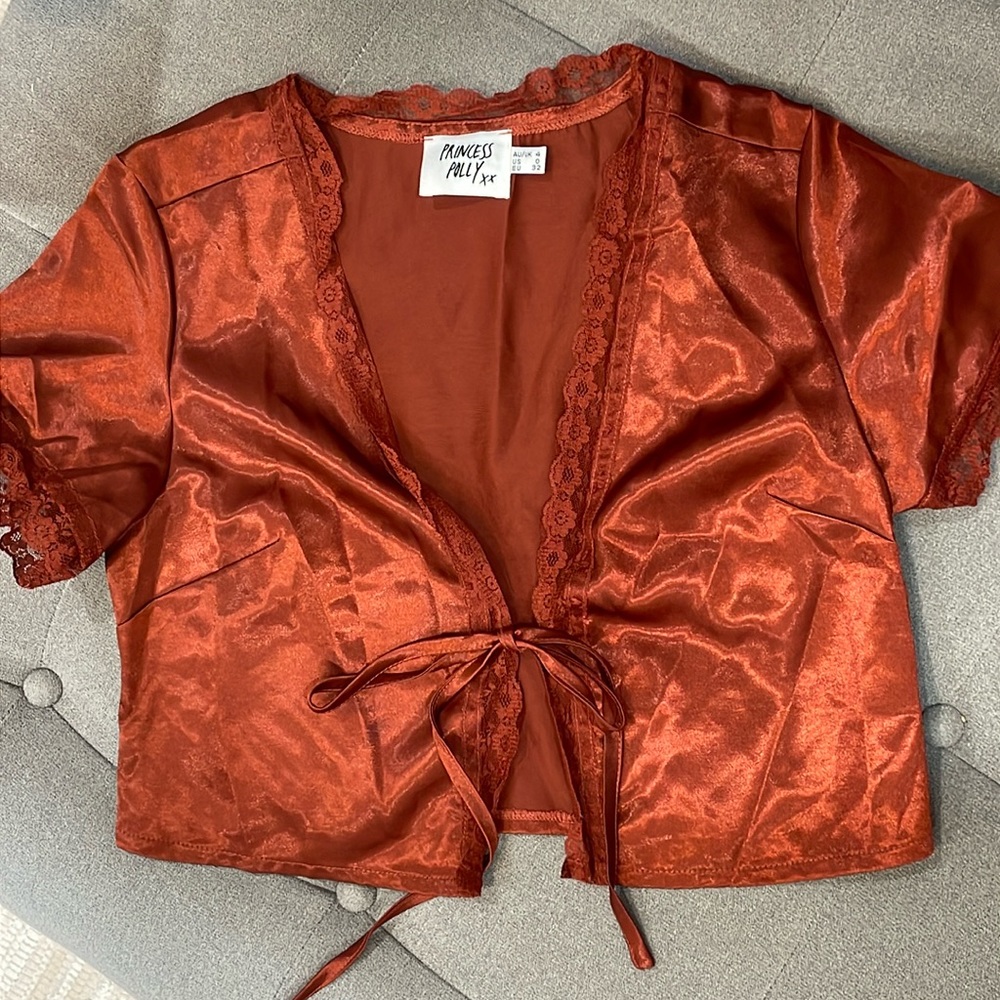 Princess Polly Burnt Orange Front Tie Top